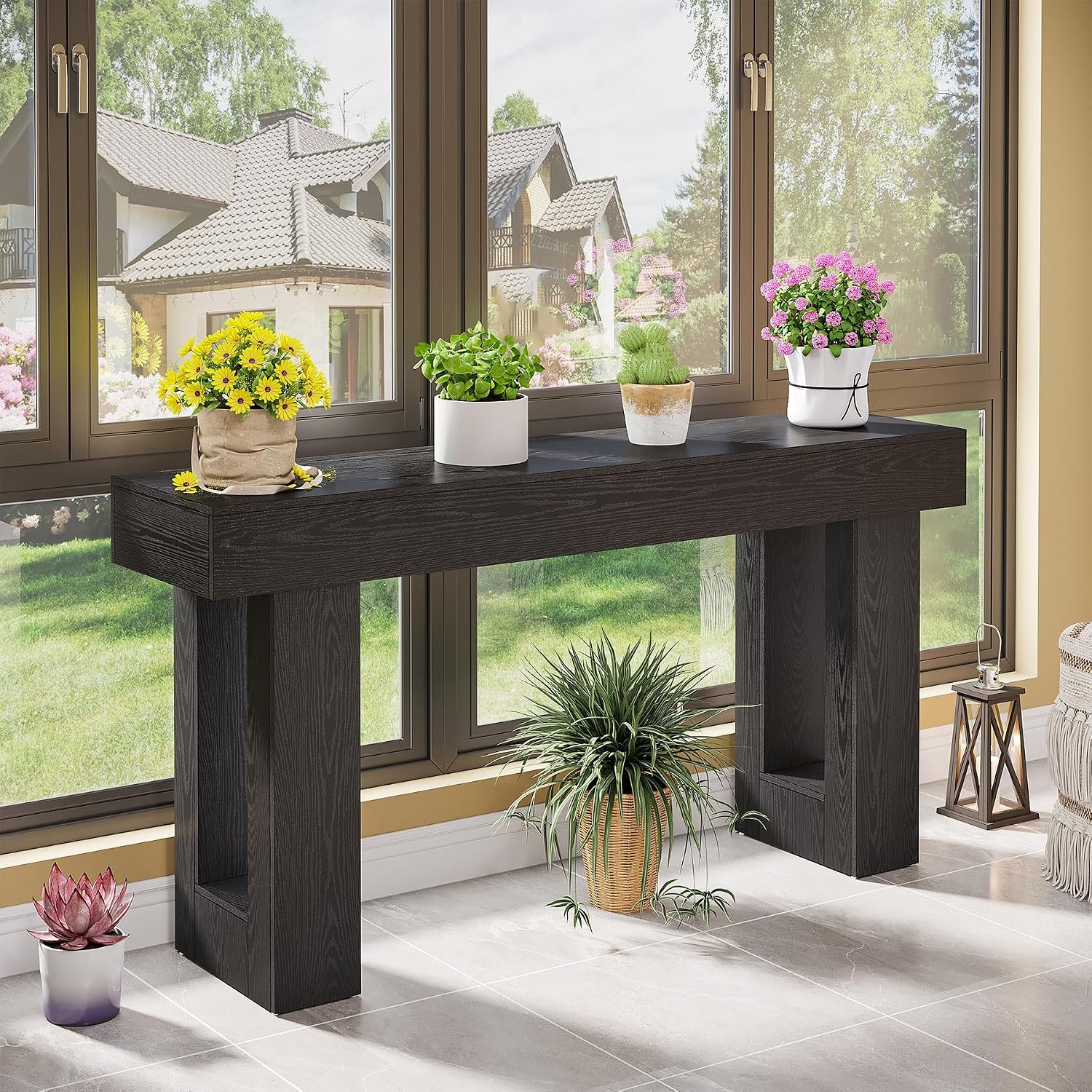 Tribesigns 63-Inch Long Console Table, Wooden Rectangular Sofa Table Behind The Couch, Farmhouse Entryway Table for Entrance, Hallway, Living Room (Black)