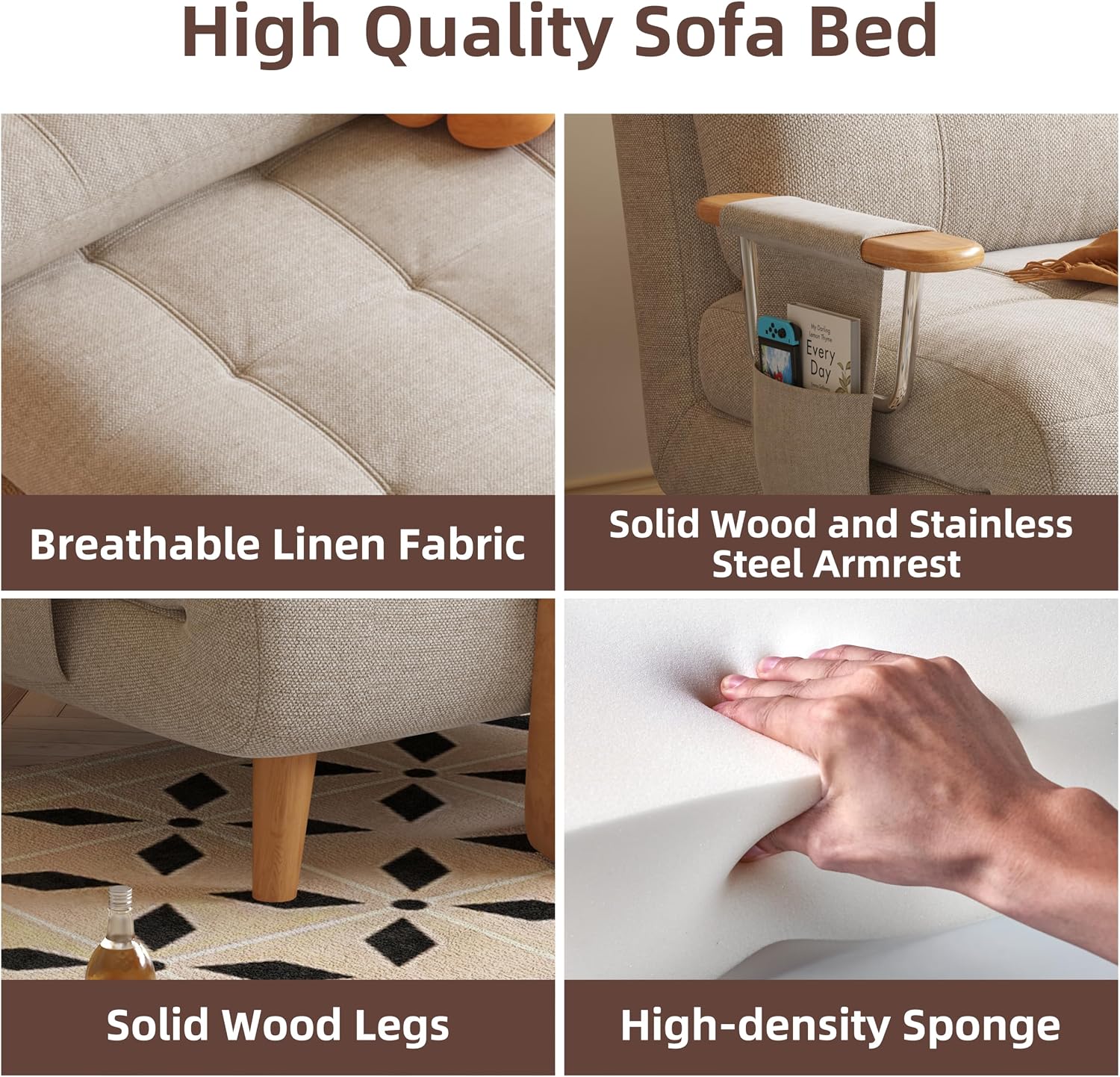 Convertible Lounger Fold-Out Sofa Bed, 3-in-1 Sleeper Sofa，Adjustable Backrest, Modern-Style Sofa for Small Spaces, Bedrooms & Offices(Beige,28.35)