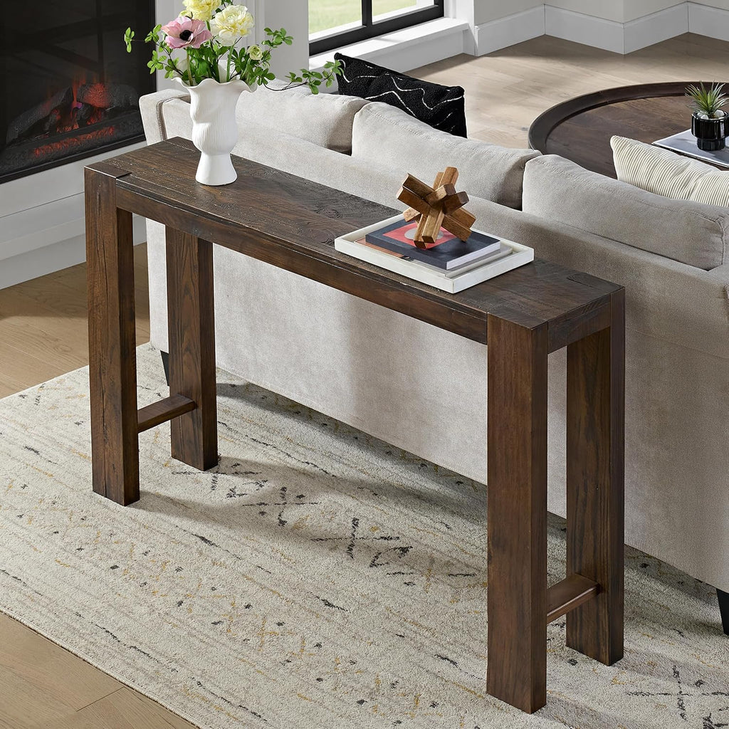 Alaterre Furniture Classic Solid Wood Console Table - 56 Inch Modern Farmhouse Entryway Table - Easy Assembly Living Room Furniture for Behind The Couch, Entryway, or Hallway (Brown)