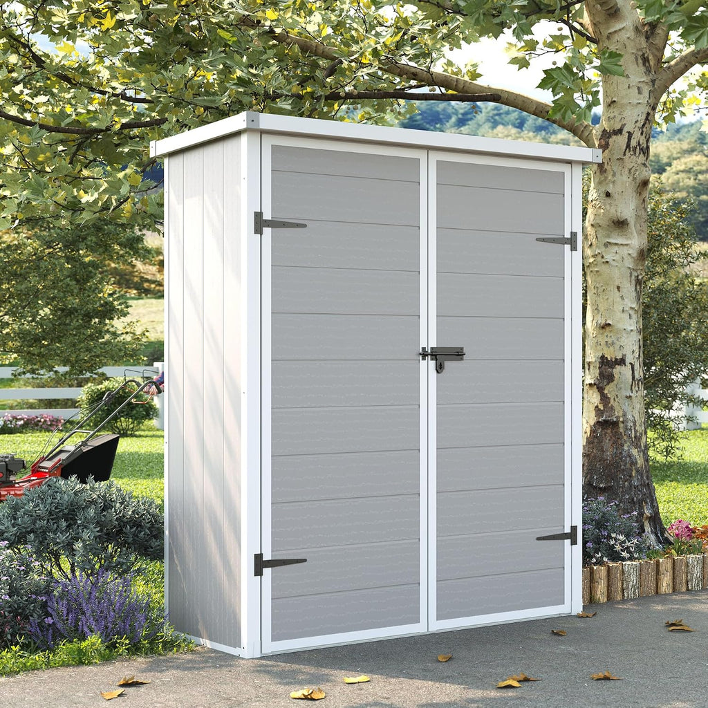 UDPATIO 38 Cu.ft Vertical Storage Shed, 4.3 ft x 5.6 ft Outdoor Storage Shed Waterproof Resin Cabinet for Garden, Backyard, Lawn, Grey