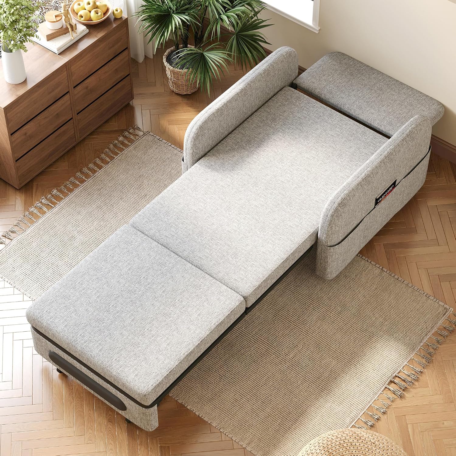 34.6' Pull Out Sofa Bed, Convertible Sleeper Sofa, 2-in-1 Couch Bed for Living Room & Small Spaces, RV Sofa Bed, Multi-Functional Folding Loveseat, Gray