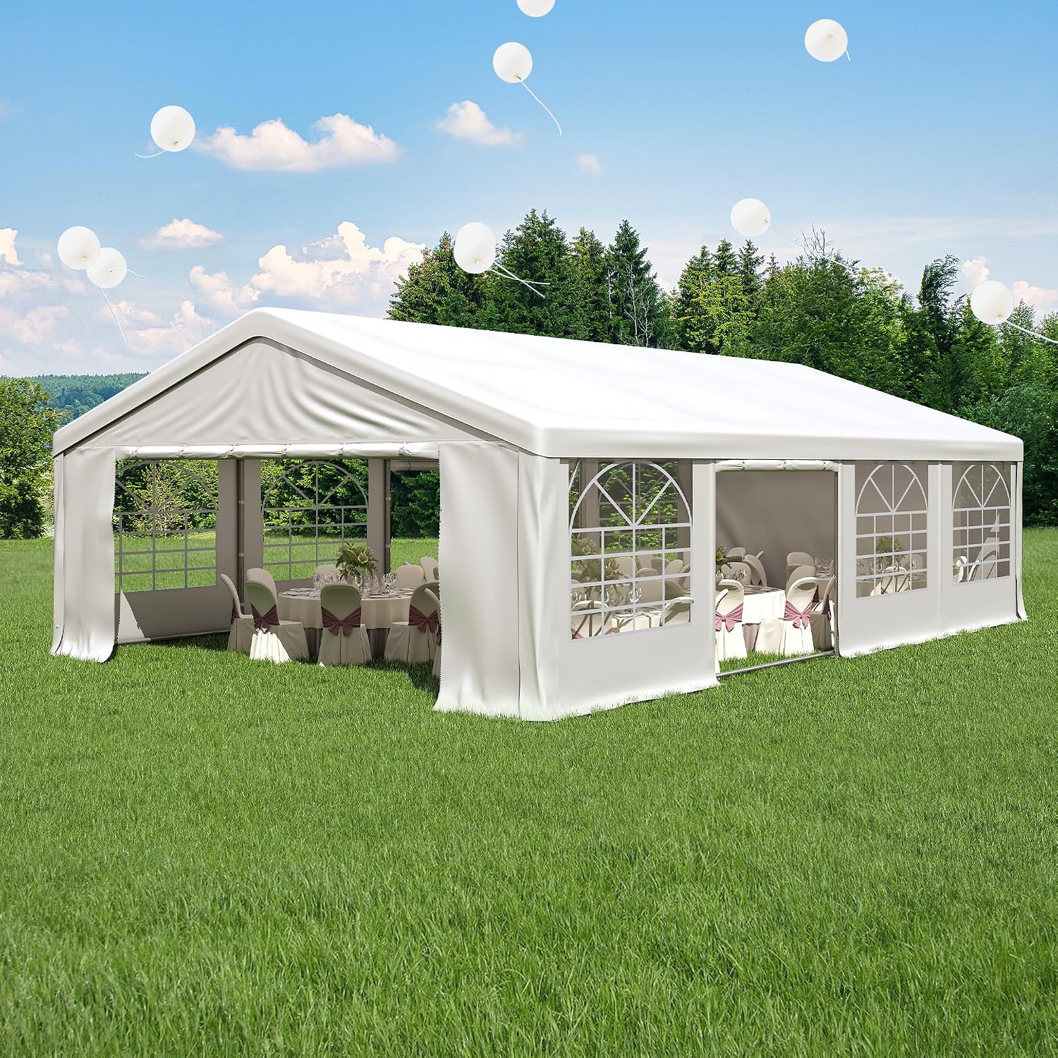 20' x 29.5' Heavy Duty Party Tent, Outdoor Large Wedding Tent with Removable Sidewalls, Event Canopy Shelter for Birthday Party, Outdoor Event