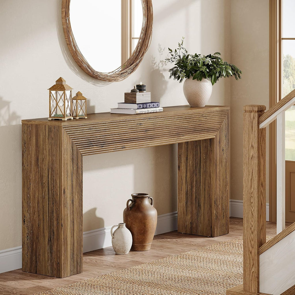 Tribesigns 63' Console Table, Rustic Fluted Long Sofa Table Behind Couch for Entryway, Living Room, Hallway, Foyer, Brown
