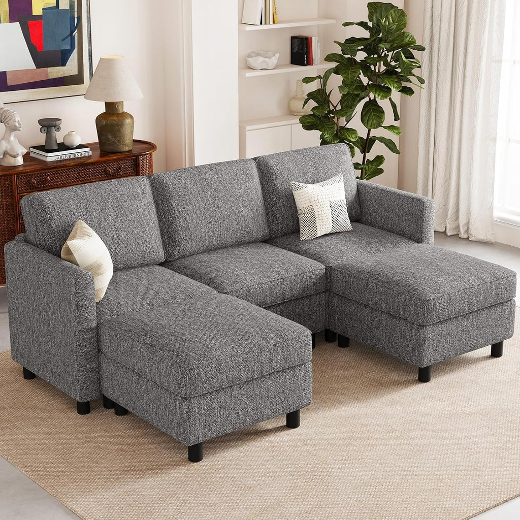 Belffin 84.3' 5 Seats U Shaped Couch Modular Sectional Sofa Washable Sectional Couches for Living Room Comfy Couches with Storage Seat Couch Sofas with Chaise,Grey