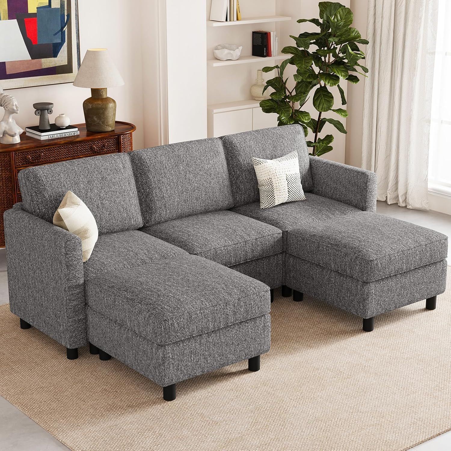 Belffin 84.3' 5 Seats U Shaped Couch Modular Sectional Sofa Washable Sectional Couches for Living Room Comfy Couches with Storage Seat Couch Sofas with Chaise,Grey