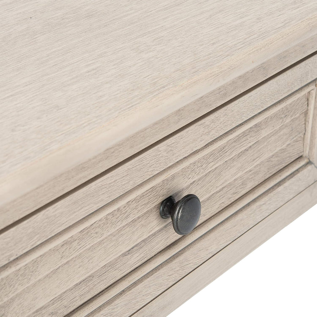 SAFAVIEH Home Collection – Tate Greige 2-Drawer Console Table with Shelf, Turned Leg Farmhouse Accent Console for Entryway or Living Room (CNS5720D)