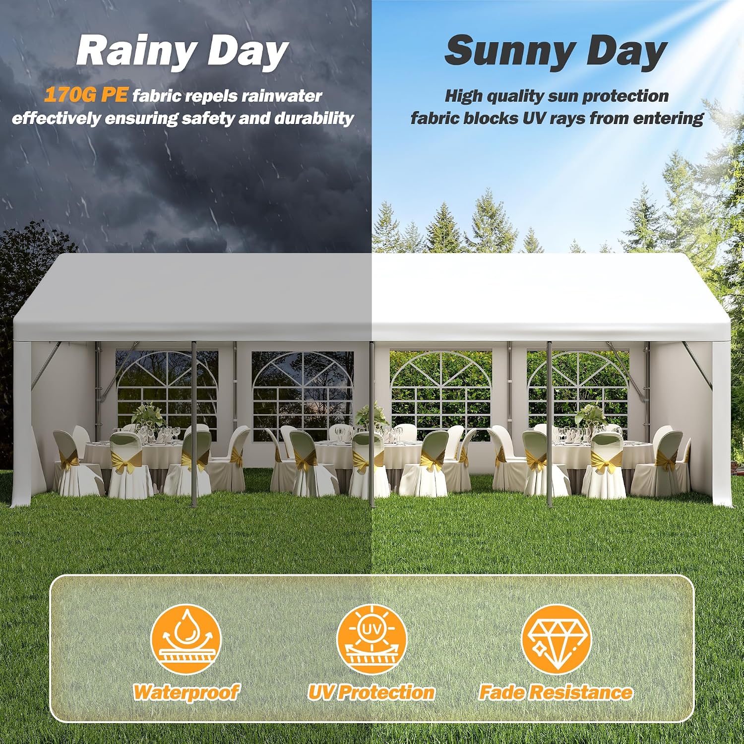 13' x 26' Party Tent Heavy Duty, Outdoor Wedding Tent with Removable Sidewalls&Sand Bags, Gazebo Canopy Shelter for Birthday Party