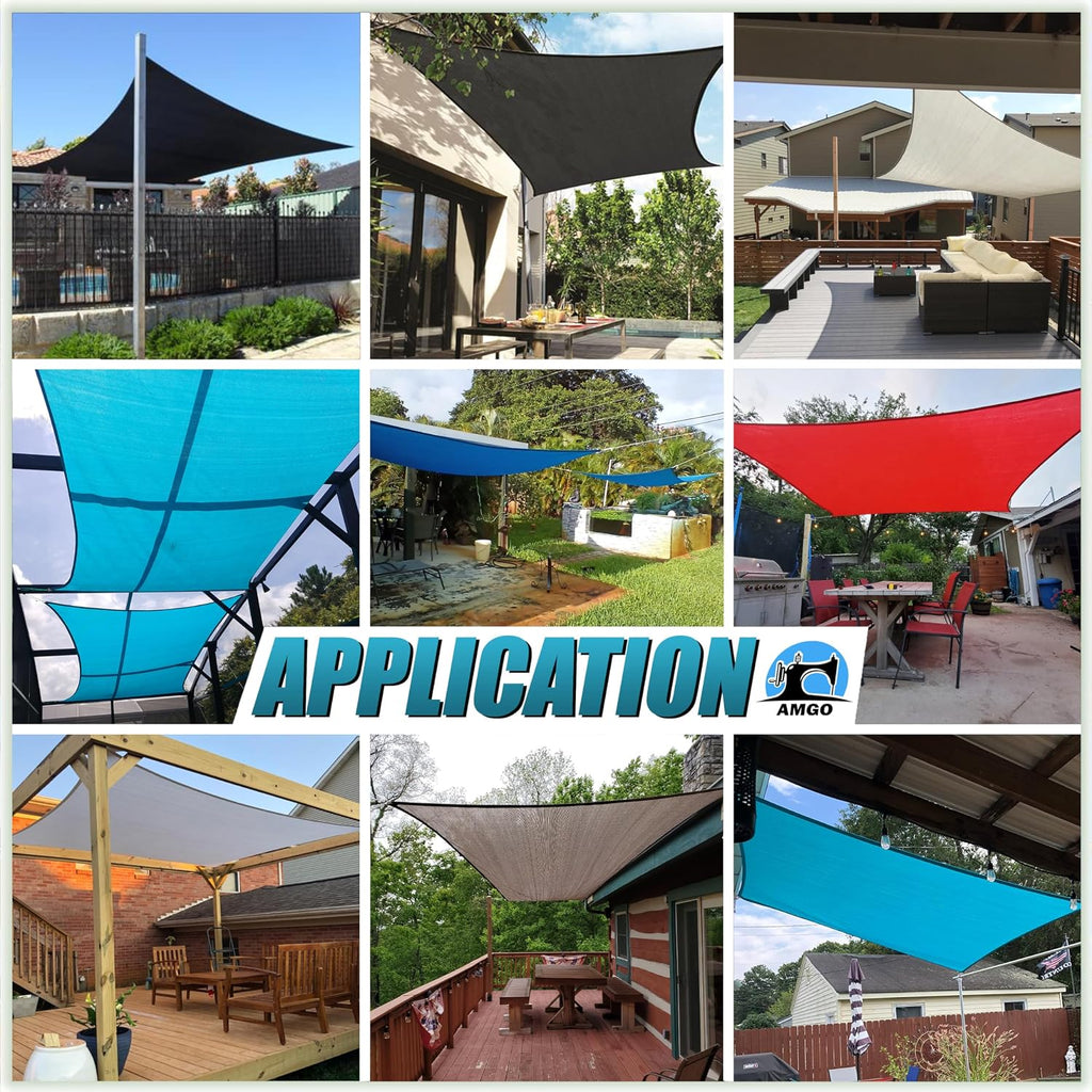 Amgo Custom Size 14' x 20' Black Rectangle Square Sun Shade Sail UPF50+ AGTAPS16, Order to Make Canopy Awning, 95% UV Blockage, Water & Air Permeable, Commercial and Residential (We Customize)