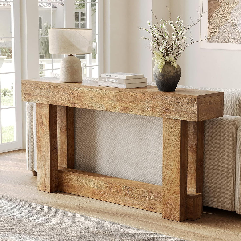 LITTLE TREE 63-Inch Farmhouse Console Table, 2-Tier Wooden Sofa Table Behind the Couch, Narrow Long Entryway Table for Living Room, Entrance, Hallway (Natural)