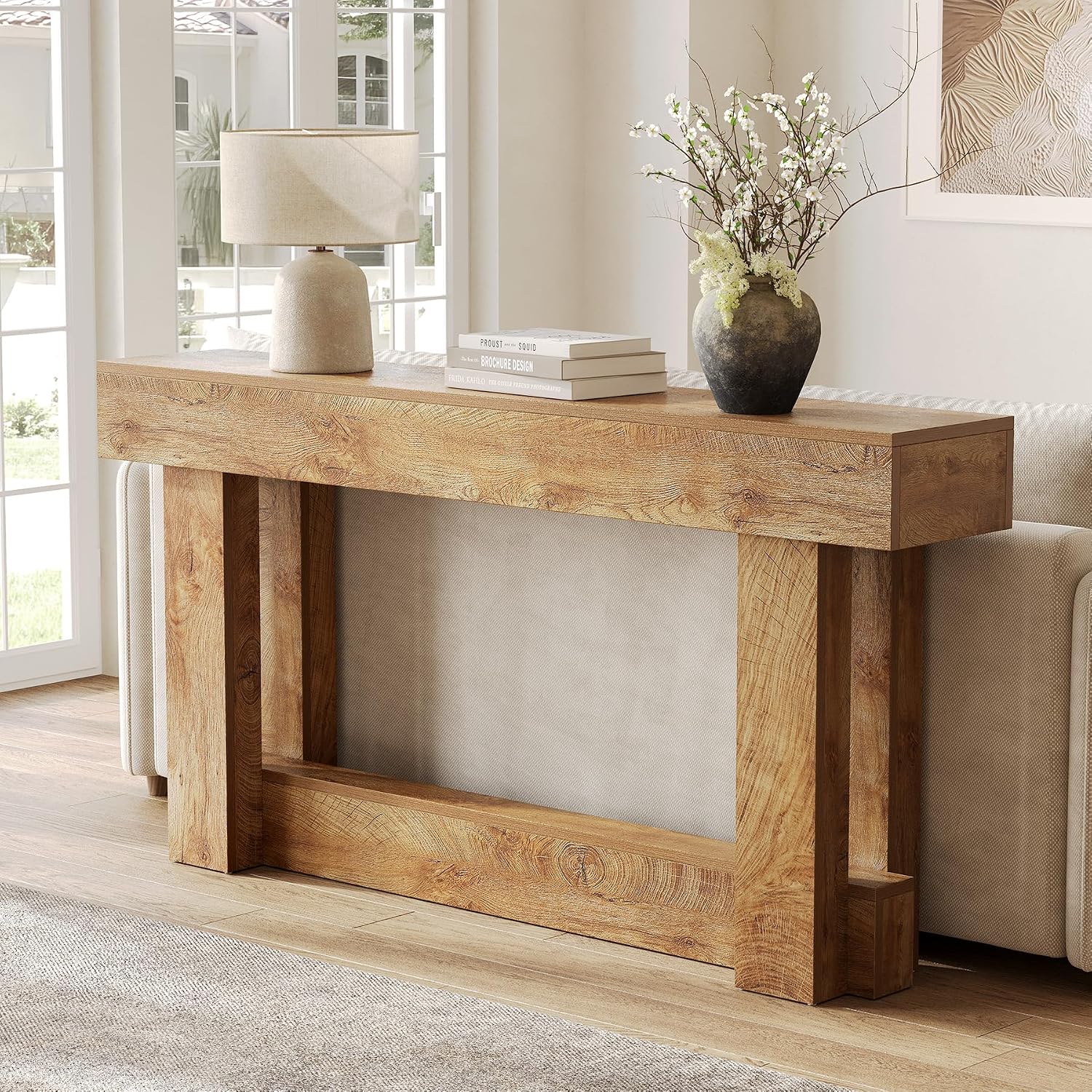 LITTLE TREE 63-Inch Farmhouse Console Table, 2-Tier Wooden Sofa Table Behind the Couch, Narrow Long Entryway Table for Living Room, Entrance, Hallway (Natural)