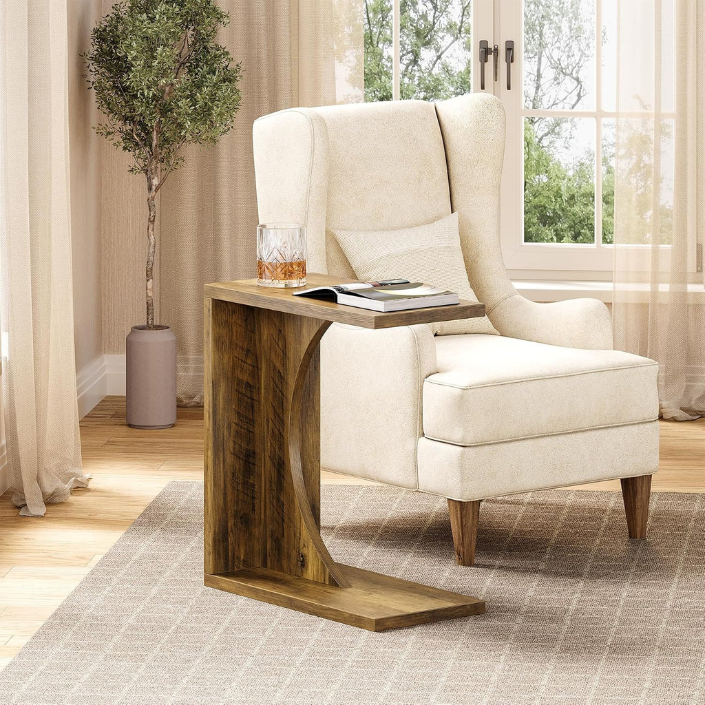LITTLE TREE C-Shape End Table for Sofa & Bedroom - Small Side Table for Living Room, Over Couch Tray Stand for Laptop, Snacks, Books, 2 Pack