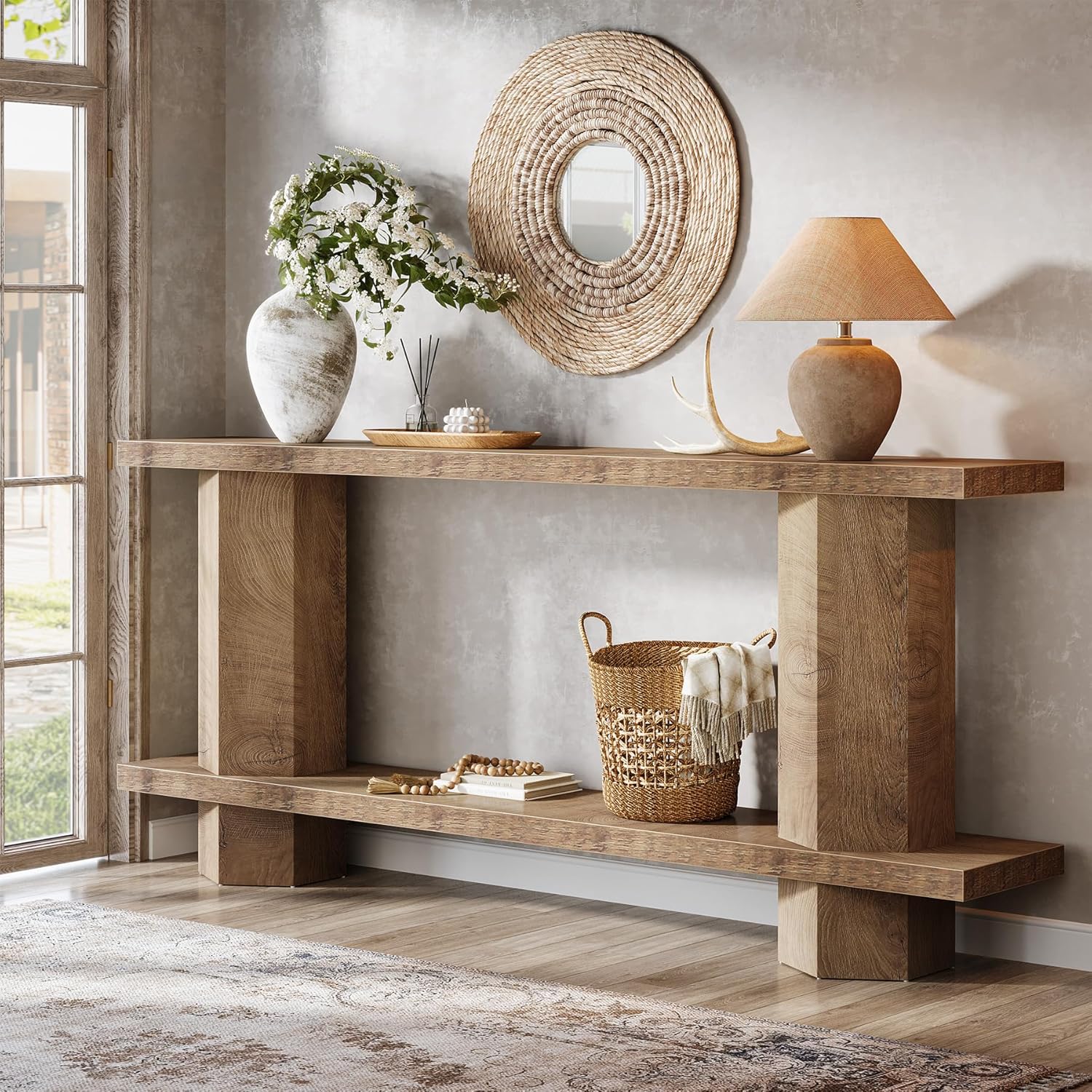 Tribesigns 71-Inch Long Console Table for Entryway, Wooden Sofa Table Behind Couch, for Living Room, Hallway, Foyer, Burlywood