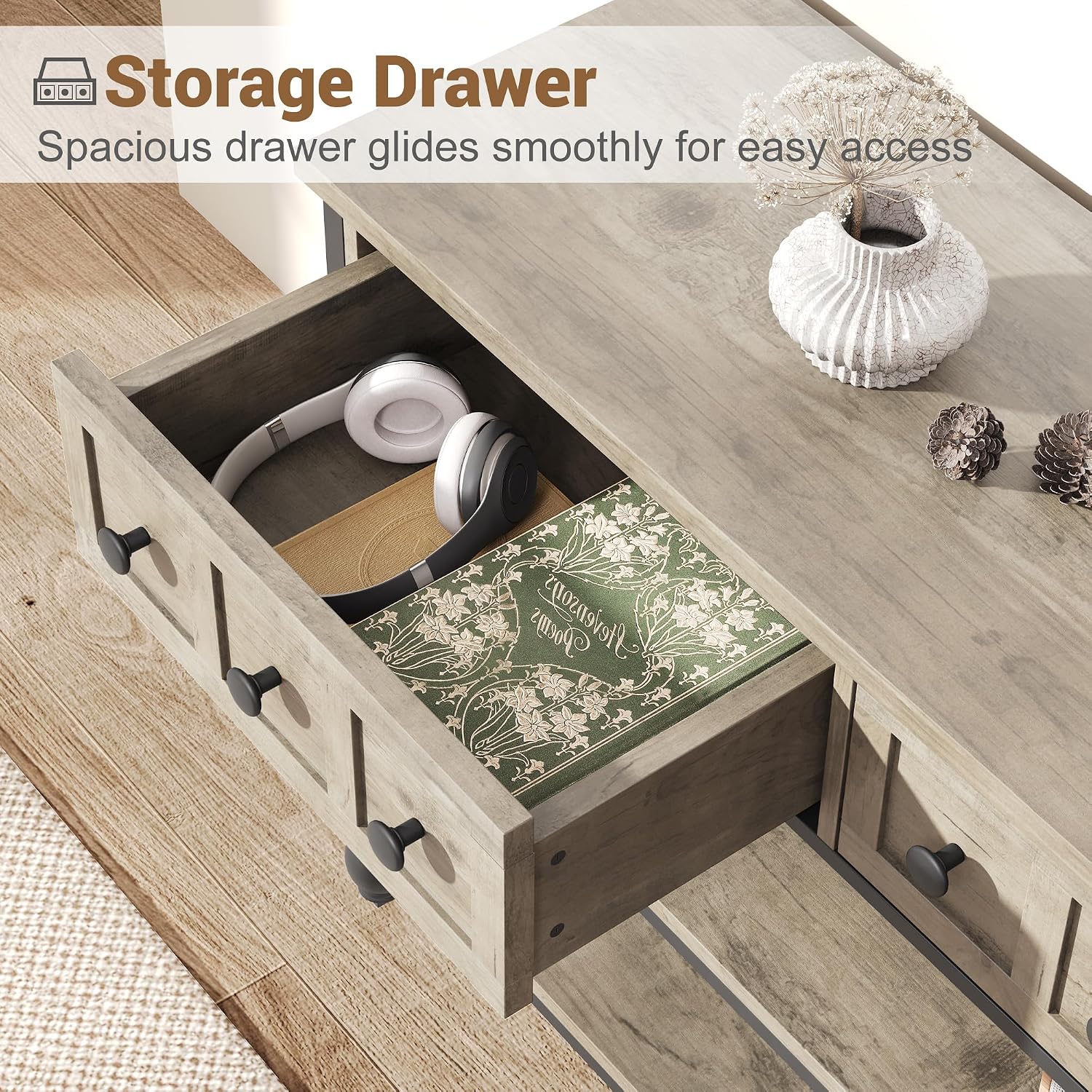 GarveeHome 52' Console Table, Entryway Table with 3 Storage Drawers, 3 Tier Industrial Metal Sofa Table, Behind Couch Table, Hallway Table for Entry, Living Room (Grey)