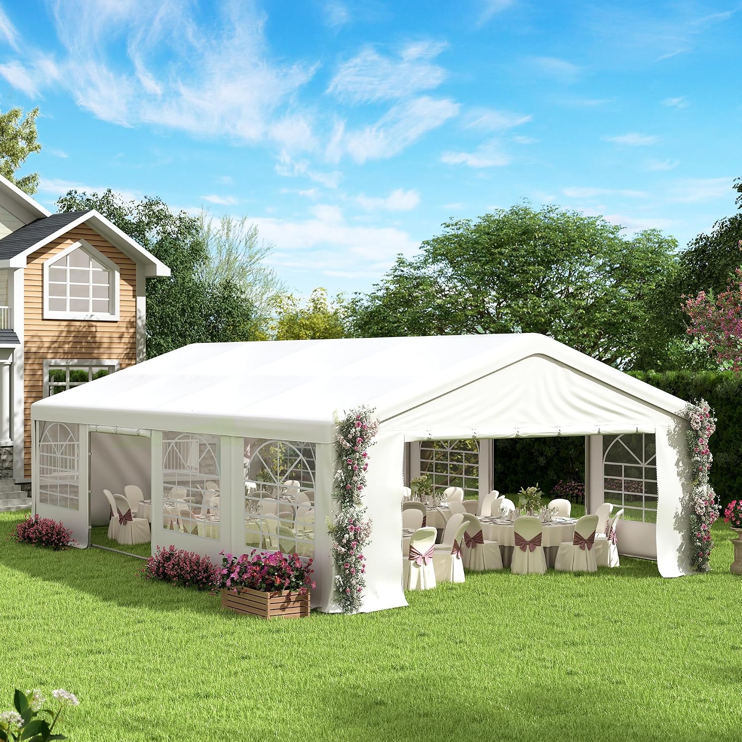 20' x 30' Heavy Duty Party Tent, Outdoor Large Wedding Tent with Removable Sidewalls, Event Canopy Shelter for Birthday Party, Outdoor Event