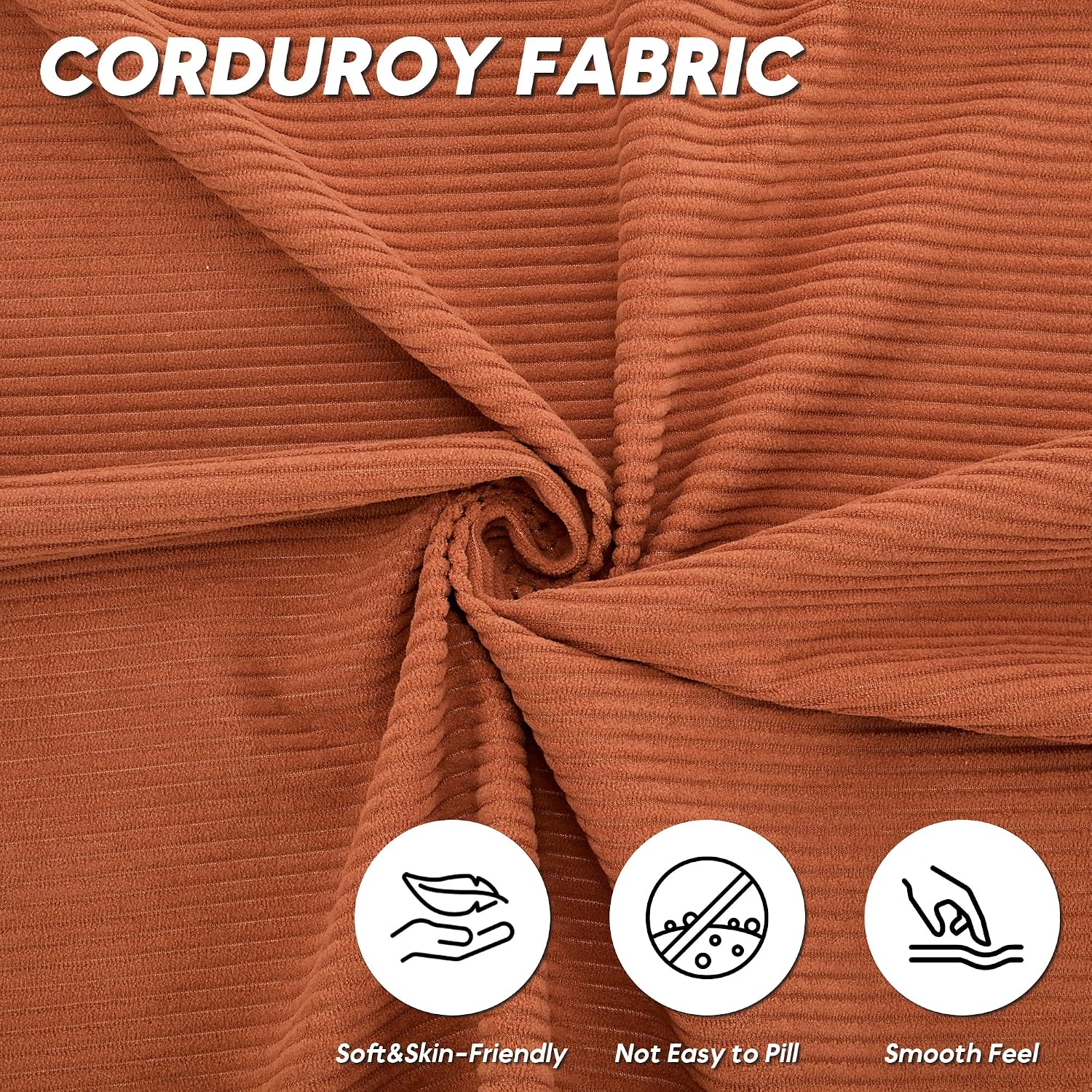 L Shaped Modular Sofa Bed with Cylindrical Pillow & Reversible Chaise, Corduroy Folding Floor Convertible Sofa Couch Bed with Fixed-Shape Frame & Storage Pocket for Living Room, Orange