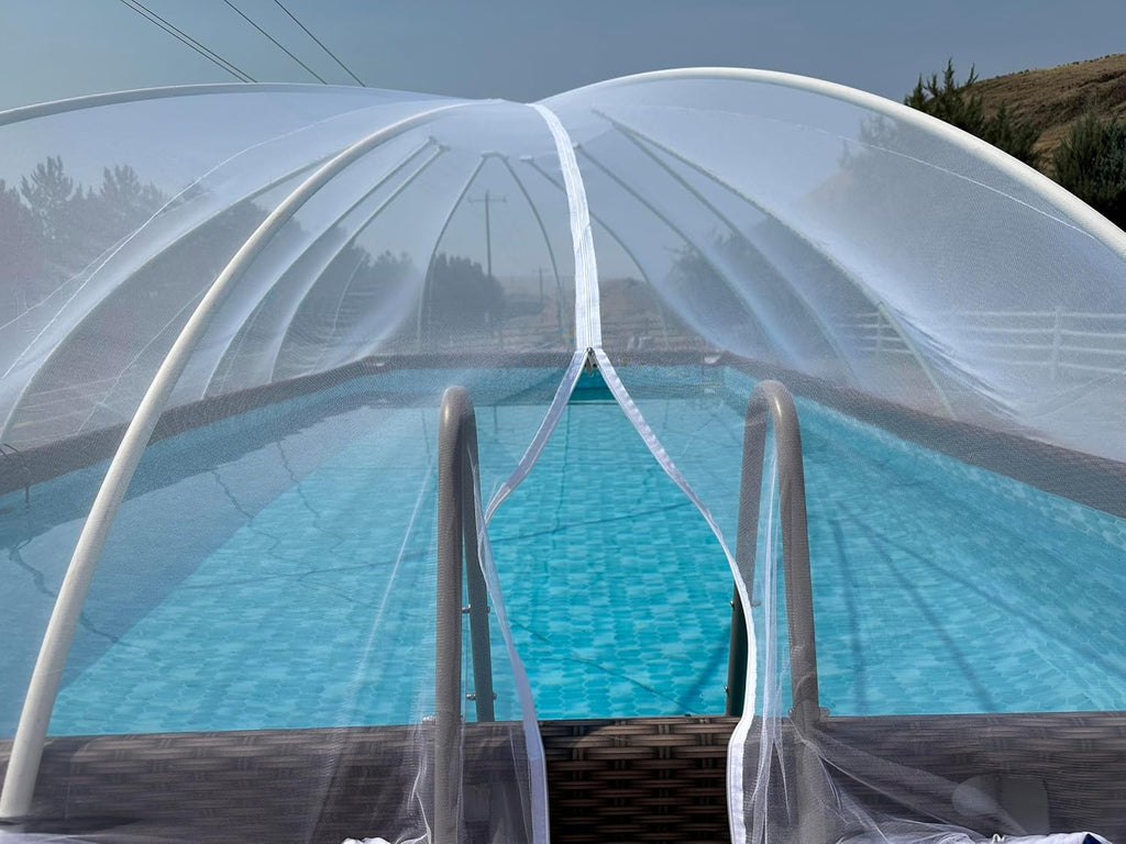 Pool Net Dome for 9' W x 16'-18' Long Rectangual and Oval Pools. 6 of 7 Parts Included. NOT Included are THE Poles Made of Inexpensive PVC Pipe to BE Purchased BY Customer.