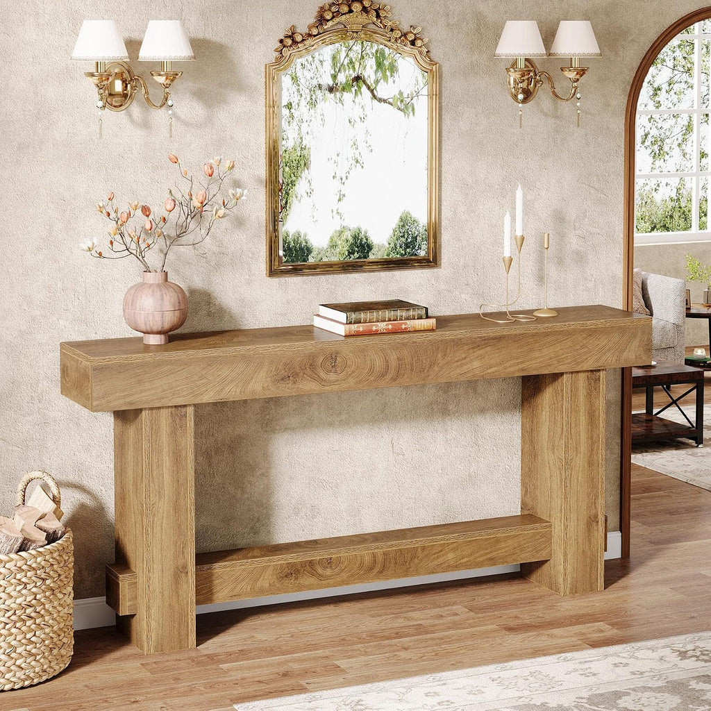 Tribesigns 70.9' Entryway Console Table, Extra Long Wooden Farmhouse Sofa Table Behind Couch, Modern Rustic Foyer Stand with Thick Legs for Hallway, Living Room, Wood Grain Finish