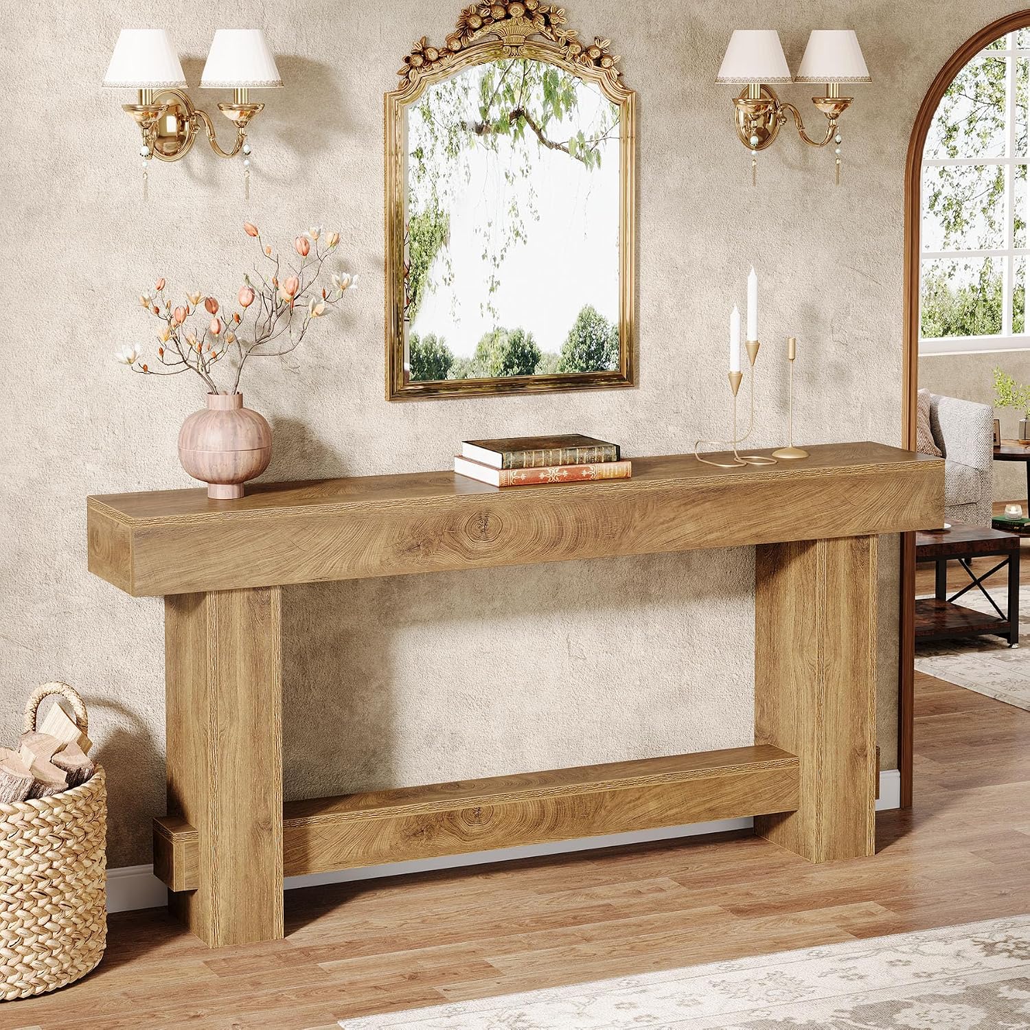 Tribesigns 70.9' Entryway Console Table, Extra Long Wooden Farmhouse Sofa Table Behind Couch, Modern Rustic Foyer Stand with Thick Legs for Hallway, Living Room, Wood Grain Finish