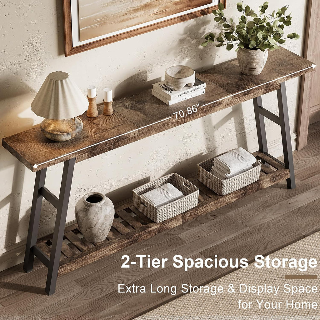 ChooChoo 70.9 Inch Long Console Tables for Entryway, Wood 2-Tier Entry Hallway Table, Narrow Sofa Table Behind Couch Table for Living Room, Entrance, Grey