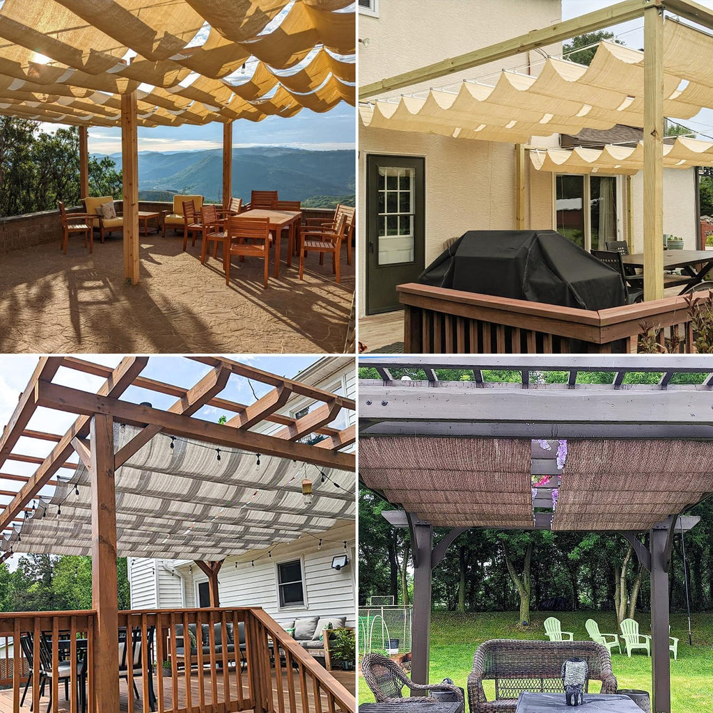 Windscreen4less 3' x 8' Retractable Sun Shade Canopy Cover Sliding Wave Shade Sail for Pergola Patio Deck Yard Gazebo Outdoor (Beige)