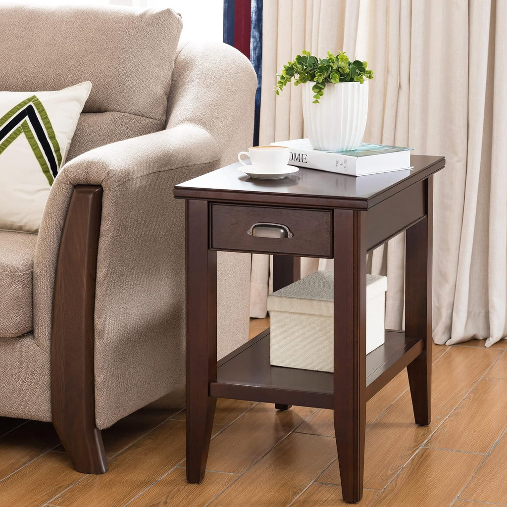 Leick Home Laurent Narrow End Table, with Drawer and Shelf, for Living Rooms and Small Spaces, Chocolate Cherry, 10506