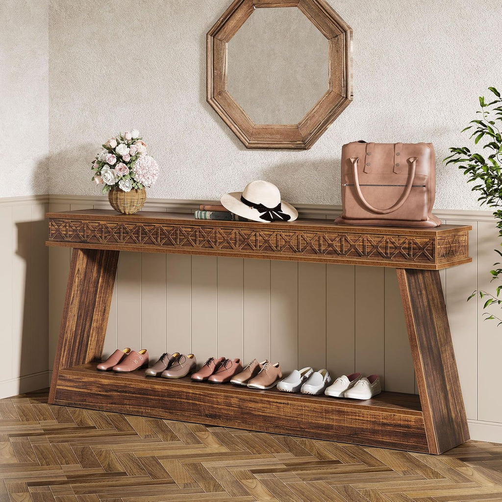 Tribesigns 70.9 Inch Long Console Table for Entryway, 2-Tier Farmhouse Entryway Table with Storage, Narrow Sofa Table Behind the Couch, Wood Accent Table for Hallway, Living Room, Foyer, Dark Brown
