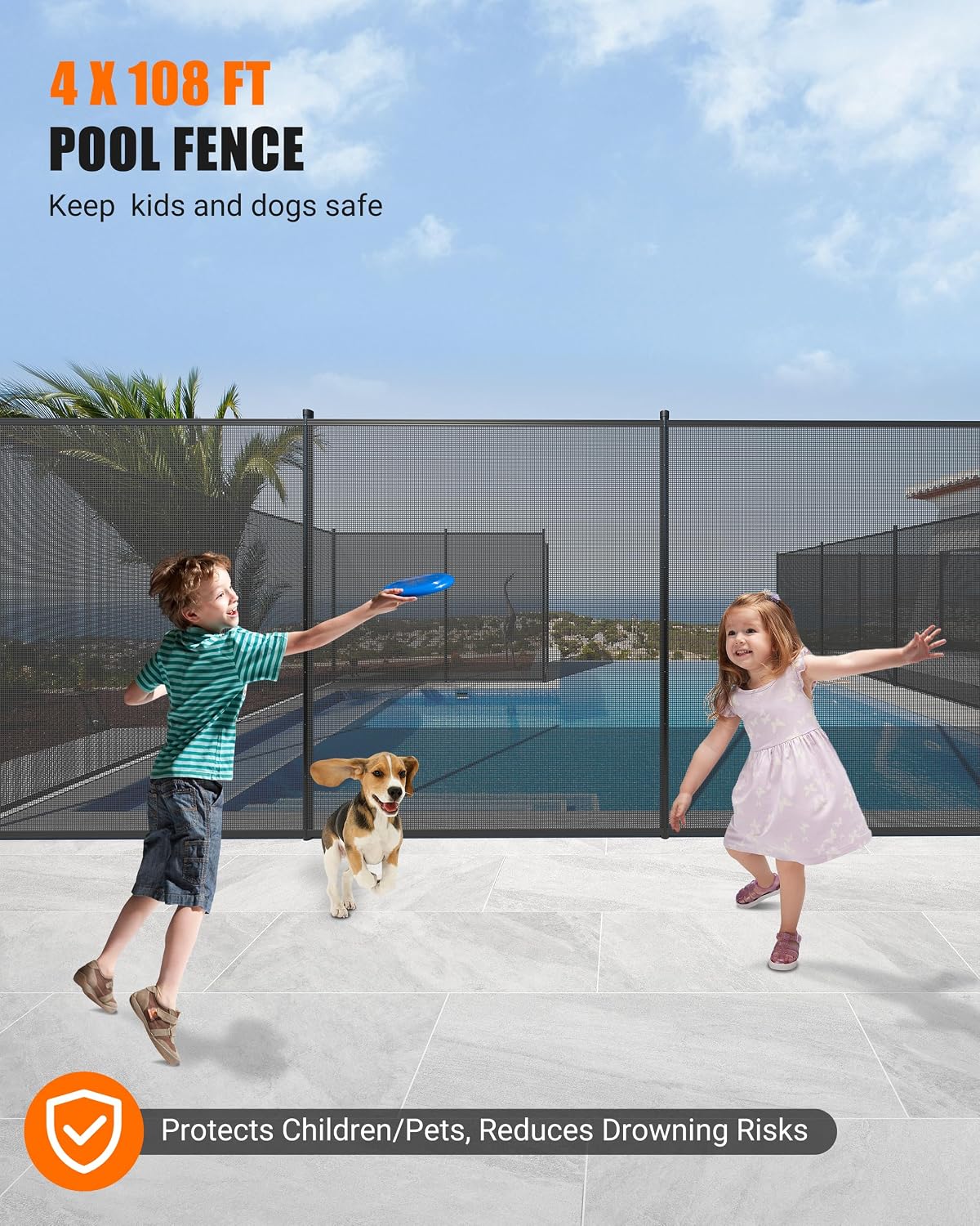 GarveeLife 4 ft x 108 ft Fence for Inground and Above Ground Pool, Mesh Pool Safety Fence with Stainless Steel Feet Outdoor Swimming Backyard Garden Pool Fencing, Black