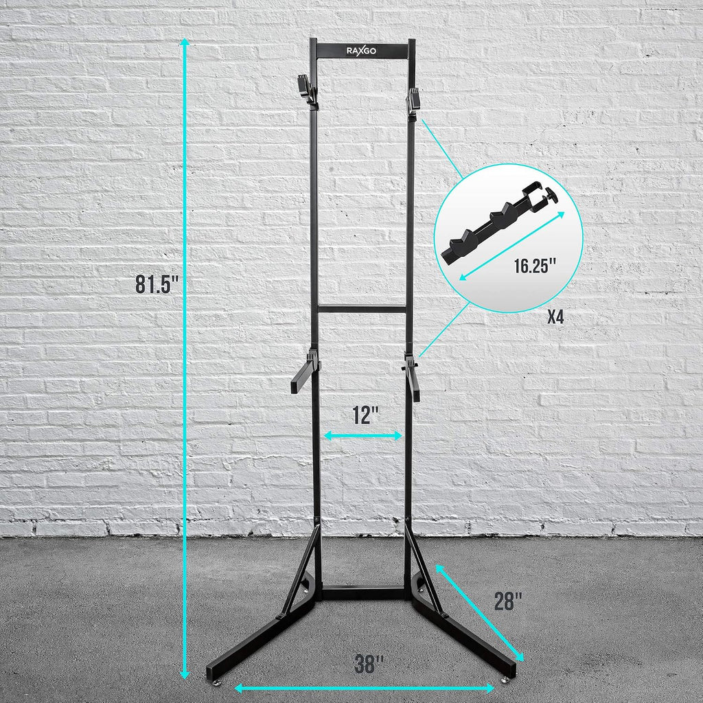 RaxGo Bike Garage Storage Rack, 4 Bicycle Garage Floor Stand, Adjustable, Freestanding, Adjustable Hooks, For Mountain & Road bicycles, Universal For Indoor Use