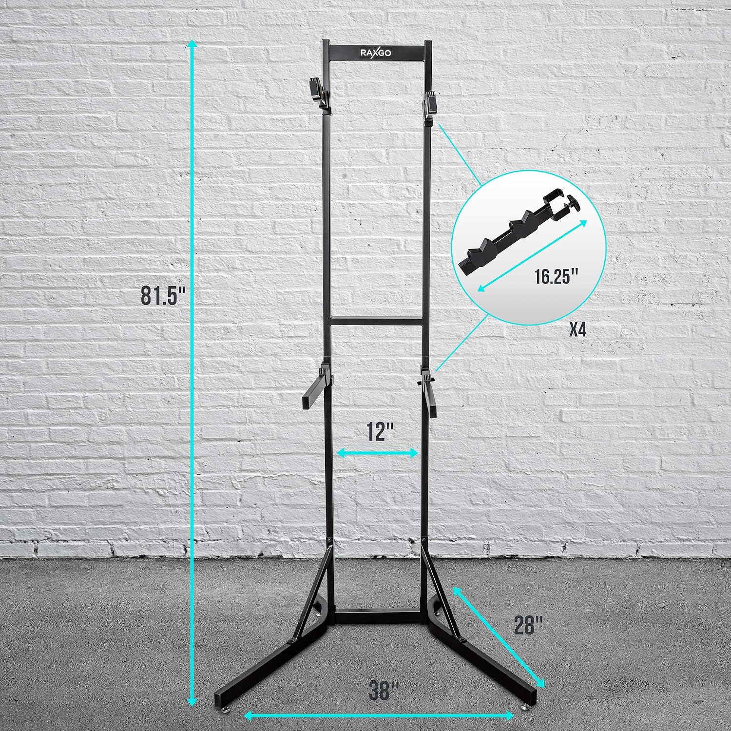 RaxGo Bike Garage Storage Rack, 4 Bicycle Garage Floor Stand, Adjustable, Freestanding, Adjustable Hooks, For Mountain & Road bicycles, Universal For Indoor Use