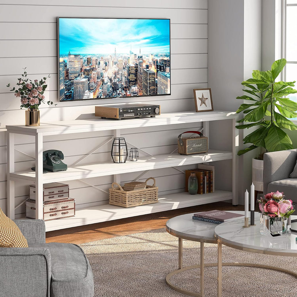 Tribesigns 71' Sofa Tables,Extra Long Couch Table, Narrow Long Console Table, Entryway Table,Sofa Table with 3 Tiers Storage Shelves (White)
