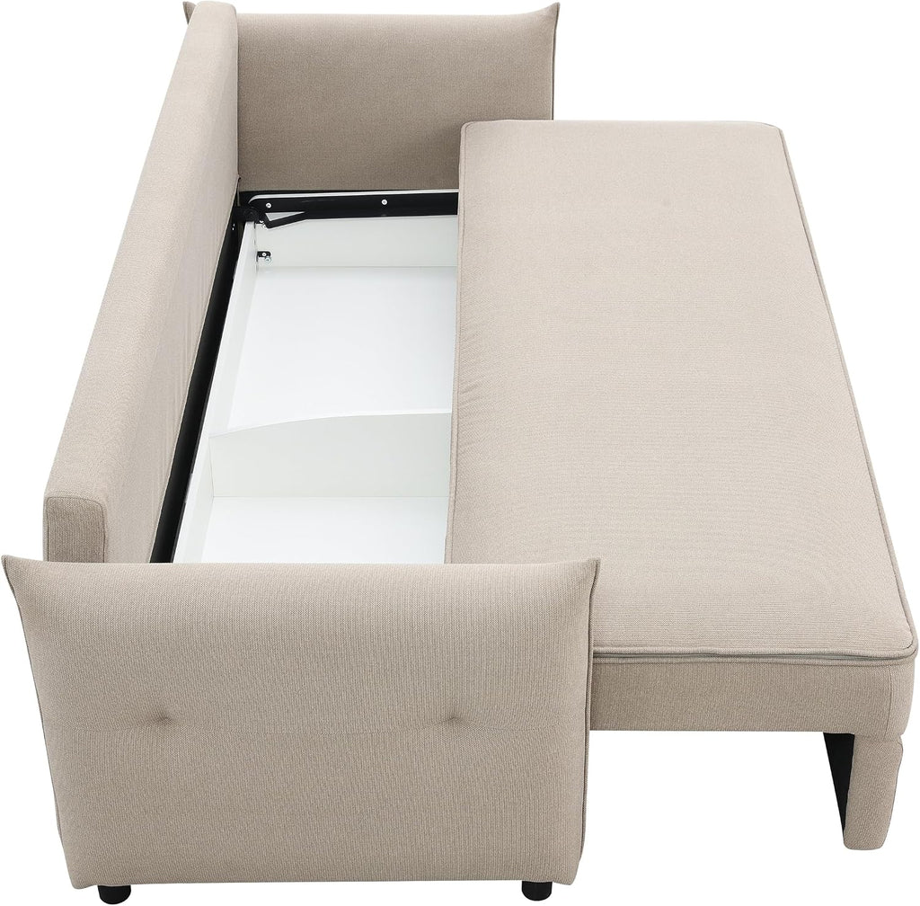 Acme Irina Fabric Upholstered Sofa with Full Size Sleeper and 4 Pillows in Beige