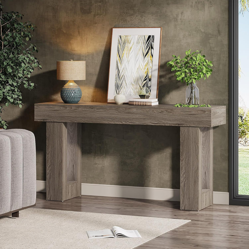 Tribesigns 63-Inch Long Console Table, Wooden Rectangular Sofa Table Behind The Couch, Farmhouse Entryway Table for Entrance, Hallway, Living Room (Grey)
