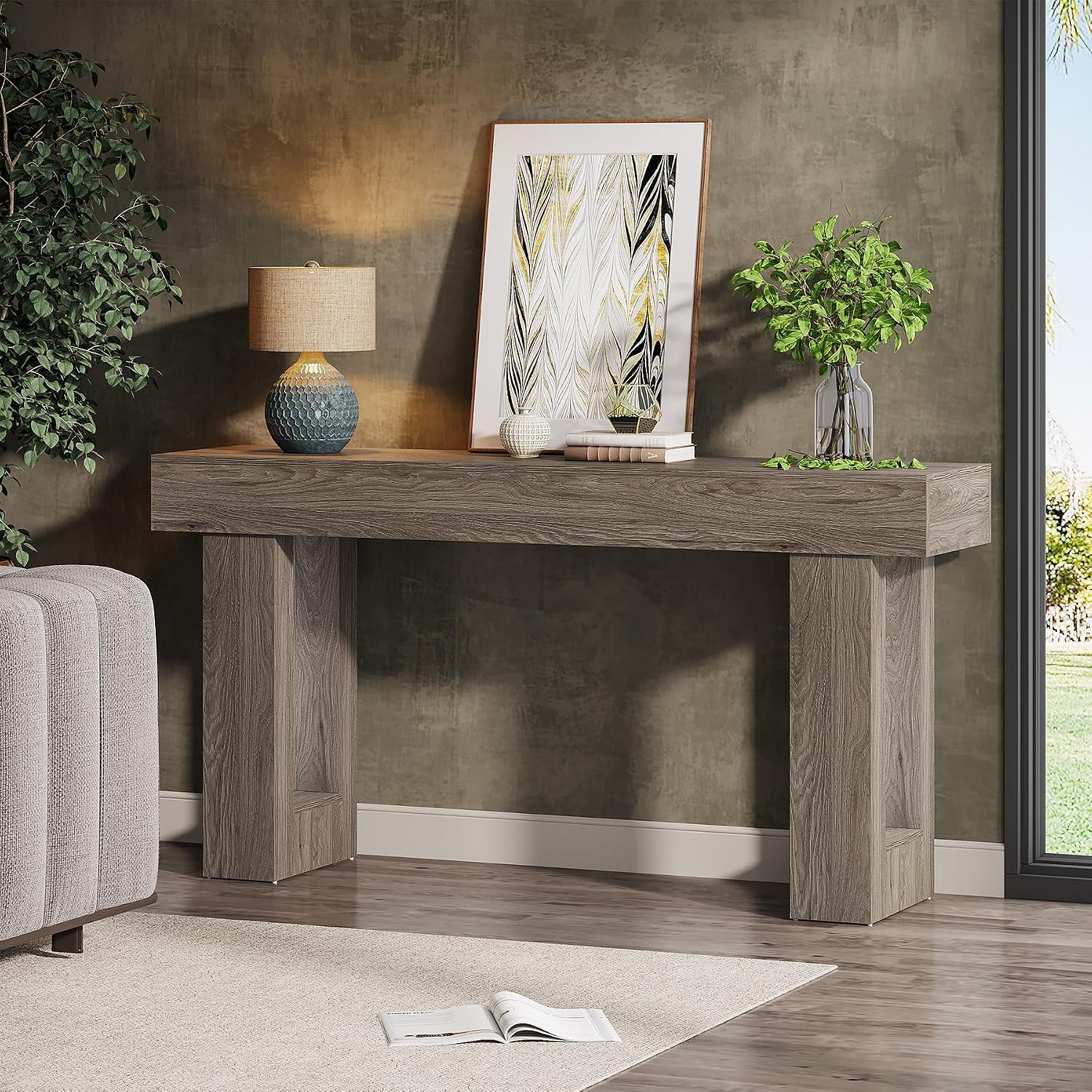 Tribesigns 63-Inch Long Console Table, Wooden Rectangular Sofa Table Behind The Couch, Farmhouse Entryway Table for Entrance, Hallway, Living Room (Grey)