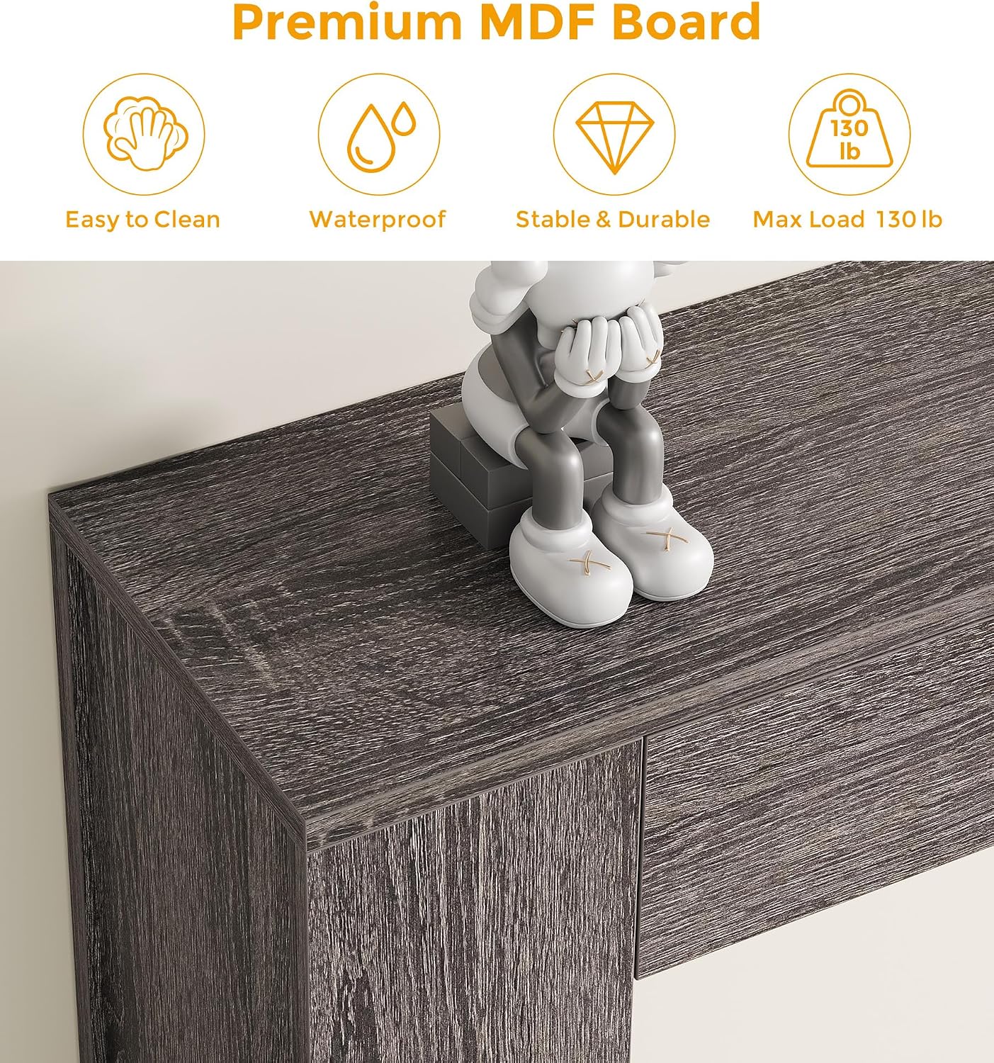 Farmhouse Console Table with LED Light and 2 Drawers, 55 inch Long Sofa Table Behind Couch, Narrow Entry Table for Entryway, Hallway, Entrance, Living Room (Gray)