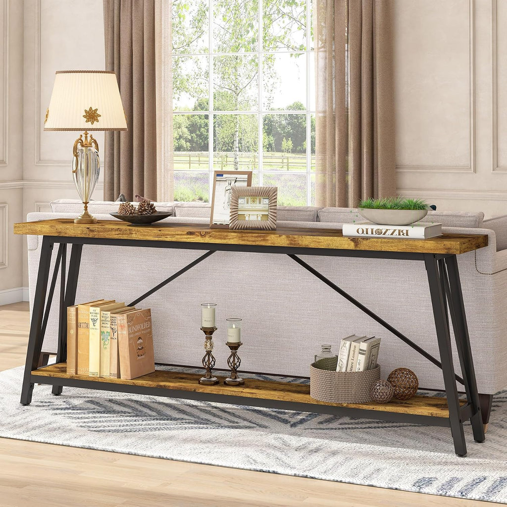Tribesigns 70.9 Inches Extra Long Sofa Table Behind Couch, Industrial Entry Console Table for Hallway, Entryway & Living Room, Rustic Brown