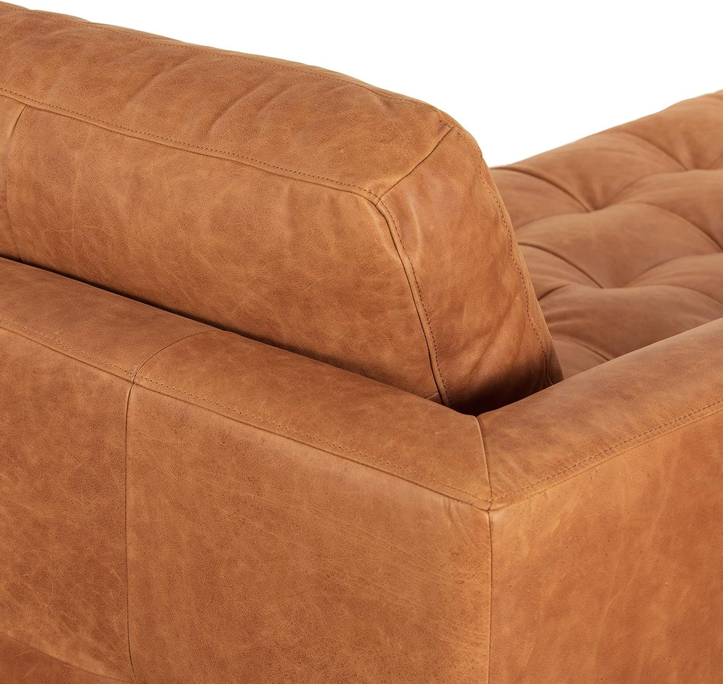 POLY & BARK Calle Left-Facing Sectional Sofa, Full-Grain Pure-Aniline Italian Leather, Cognac Tan, Solid Wood Legs