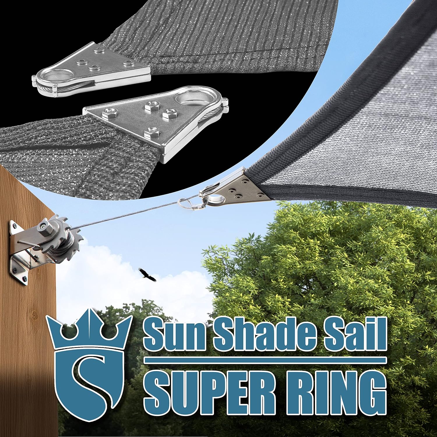 Royal Shade 14' x 20' x 24.42' Grey Right Triangle Super Ring Sun Shade Sail Order to Make Canopy Awning RSAWTN, 260 GSM Heavy Duty & 98% UV Blockage, Backyard Outdoor Patio (We Make Custom Size)