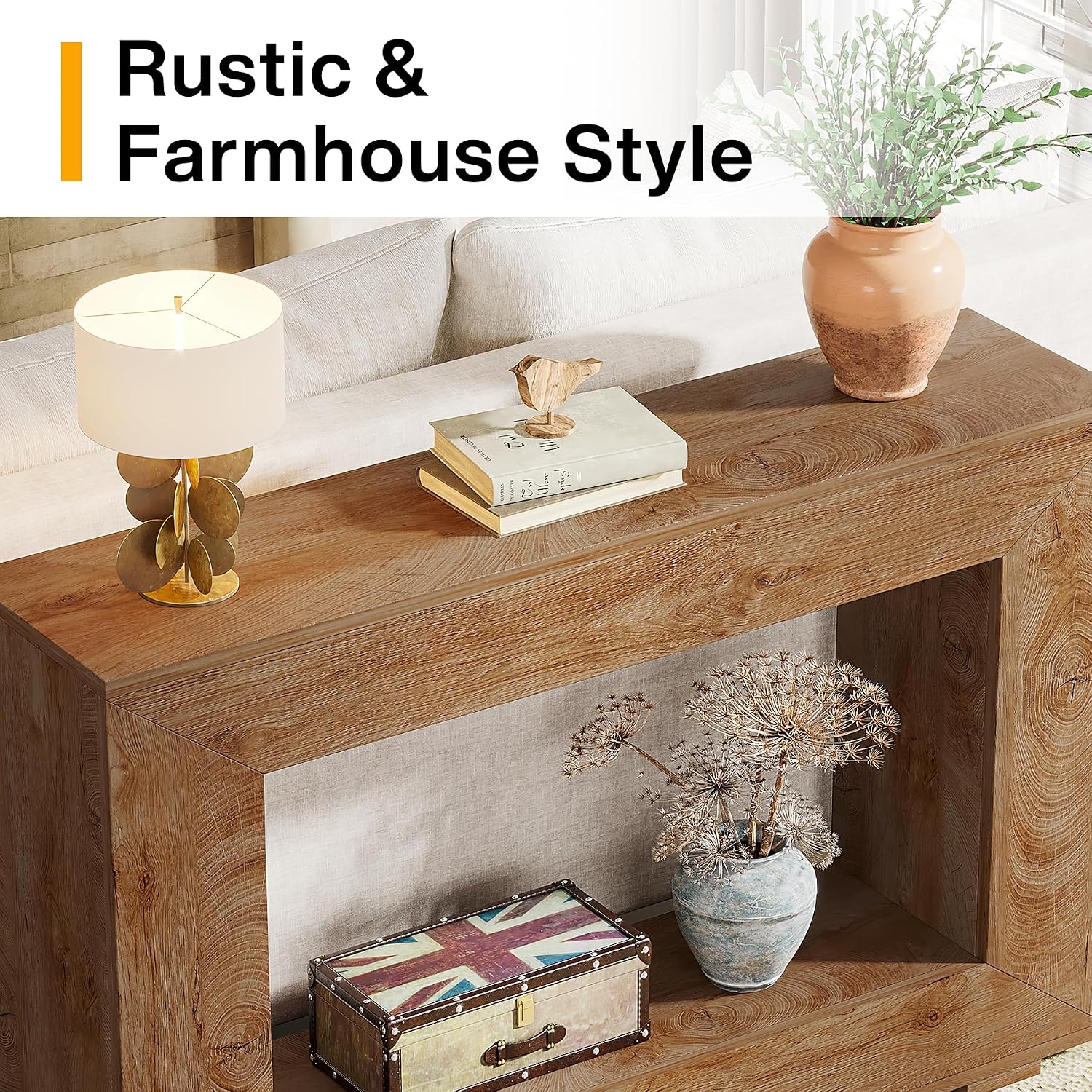 Tribesigns Farmhouse Console Table, 47 Inches Entryway Console Table with Storage, Industrial Hallway Accent Table for Living Room, Entrance