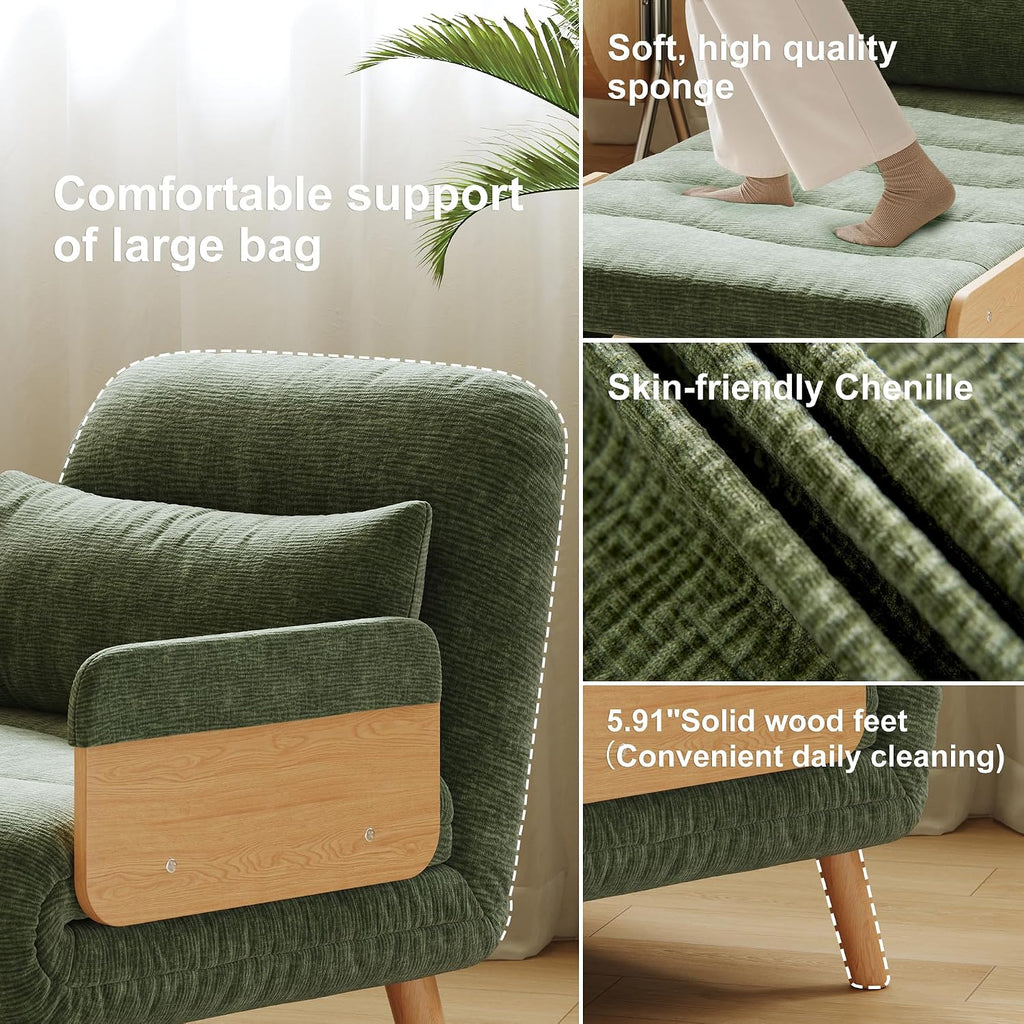 Sleeper Convertible Sofa Bed, 3-in-1 Folding Sofa Bed Chair with Adjustable Backrest, Thick Cushioned Seat, futon Sofa Bed for Small Spaces,Bedrooms & Offices(Green,27.56)