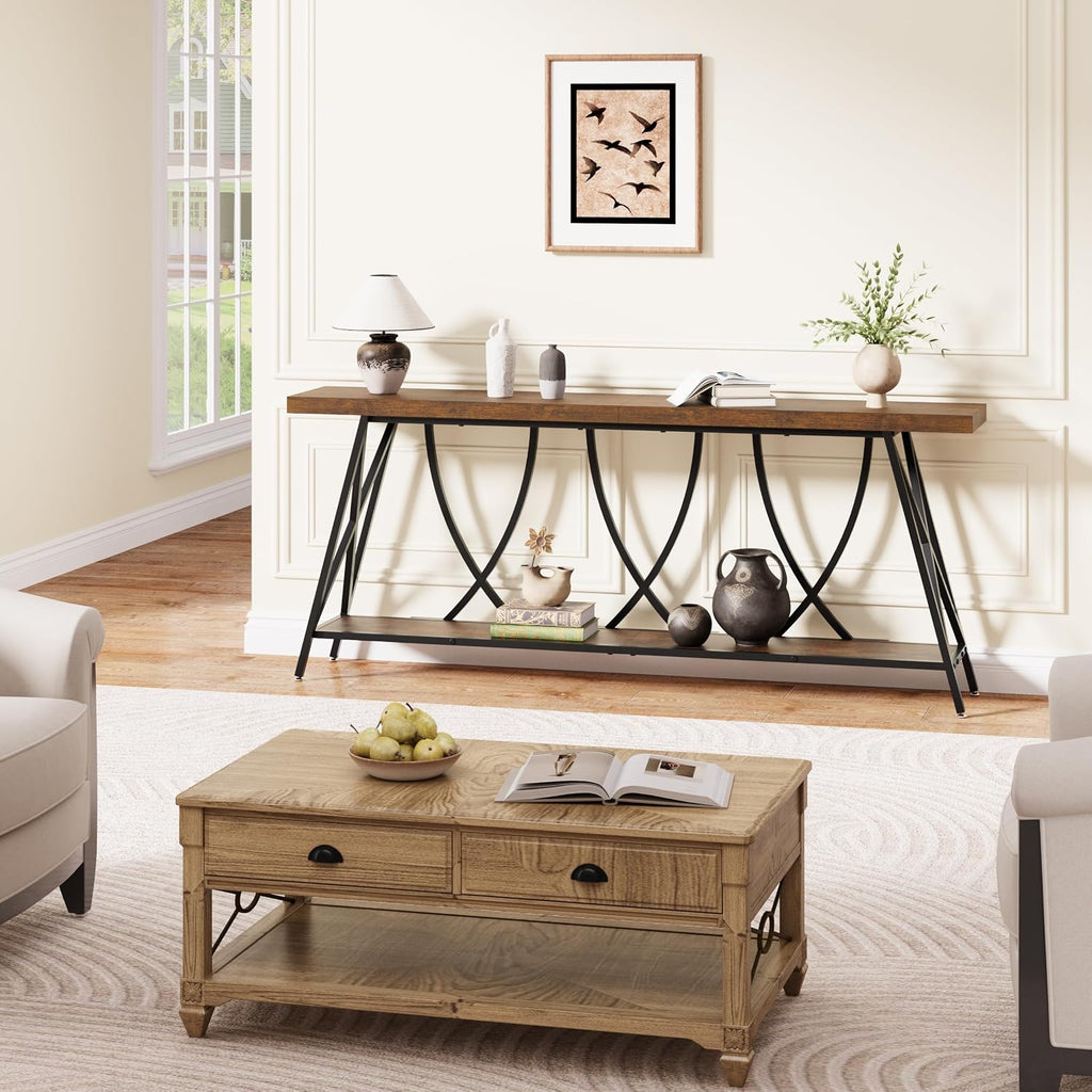 JUSTOGO 70.9' Narrow Console Table for Entryway, Industrial Long Sofa Table Behind Couch, Farmhouse Hallway Table with Storage for Living Room, Entrance, Foyer, Rustic Brown
