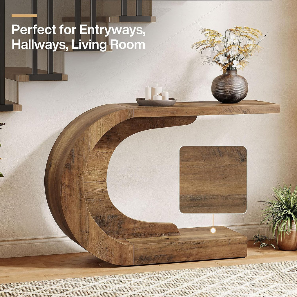 Tribesigns 43.3' Mid-Century Modern Console Table for Entryway, Wood C-Shaped Hallway Entry Accent Table for Living Room, Entrance, Foyer, Easy Assembly, Brown