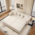 89' King Pull Out Sofa Bed, Velvet Chesterfield Sleeper Sofa Couch, 3 in 1 Convertible Tufted Futon Couches with Ottoman for Living Room, Small Space, Apartment, Bedroom, Office, Beige