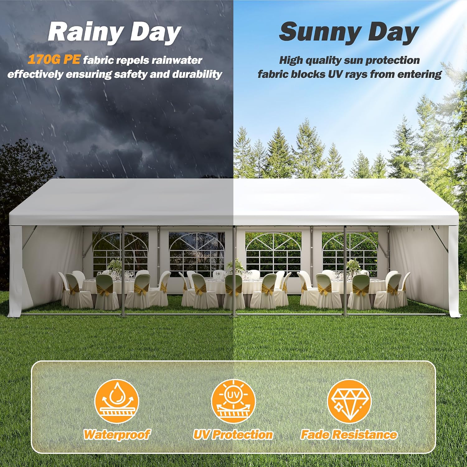 20' x 30' Heavy Duty Party Tent, Outdoor Large Wedding Tent with Removable Sidewalls, Event Canopy Shelter for Birthday Party, Outdoor Event