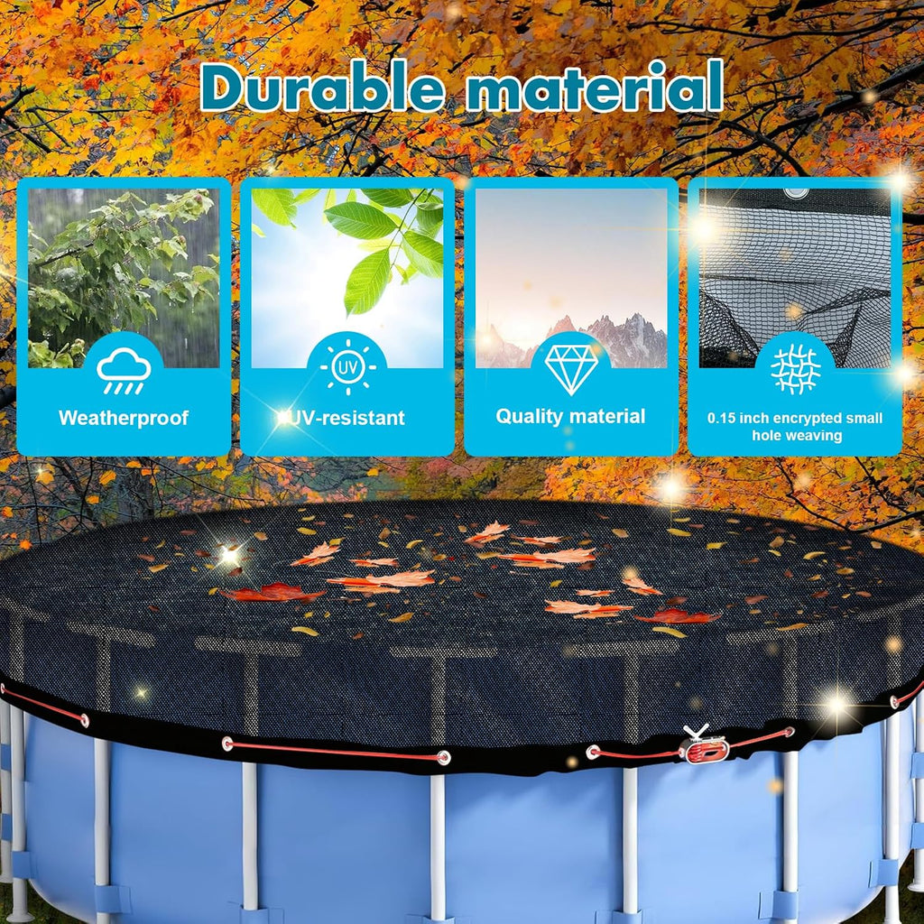 Leaf Cover for Above Ground Pool 31 Ft, Durable Black Mesh Swimming Pool Leaf Net Cover with Winch and Cable for Leaves and Debris for 27Ft 28 Ft Round Pools (28 Ft)