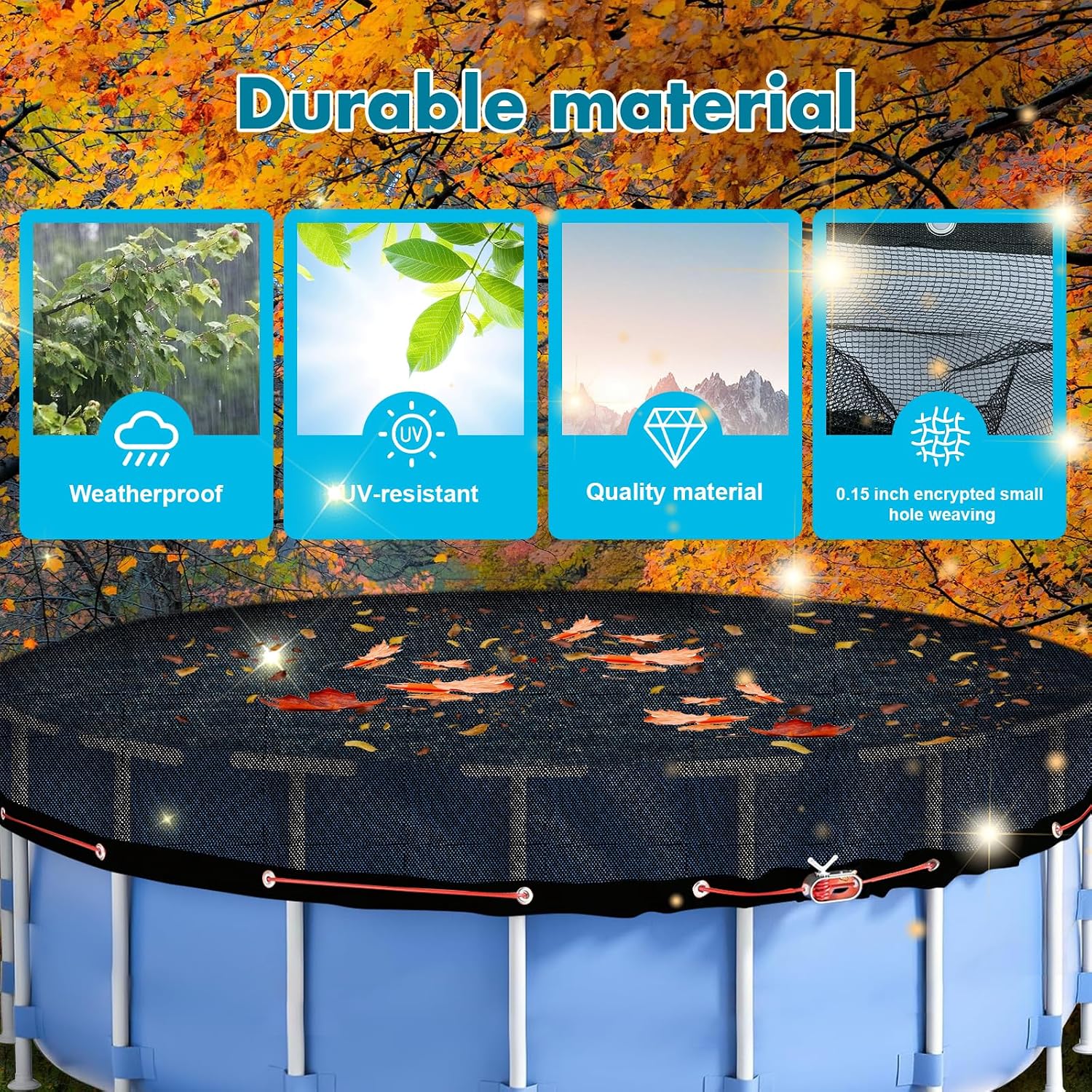 Leaf Cover for Above Ground Pool 31 Ft, Durable Black Mesh Swimming Pool Leaf Net Cover with Winch and Cable for Leaves and Debris for 27Ft 28 Ft Round Pools (28 Ft)