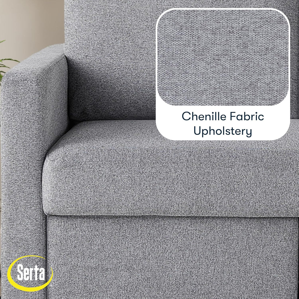 Serta® Marshall 83.9' King-Size Convertible Sectional Sofa, Reversible Design, Dream Coil® Comfort, Fingerguard® Pinch Point Protection, Woven Polyester Fabric, Light Gray