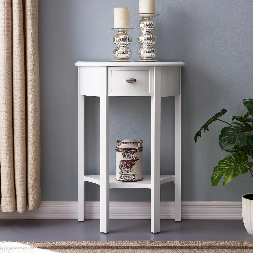 Leick Home 9030-WT Assembled One Drawer Demilune Hall Console with Shelf, Cottage White