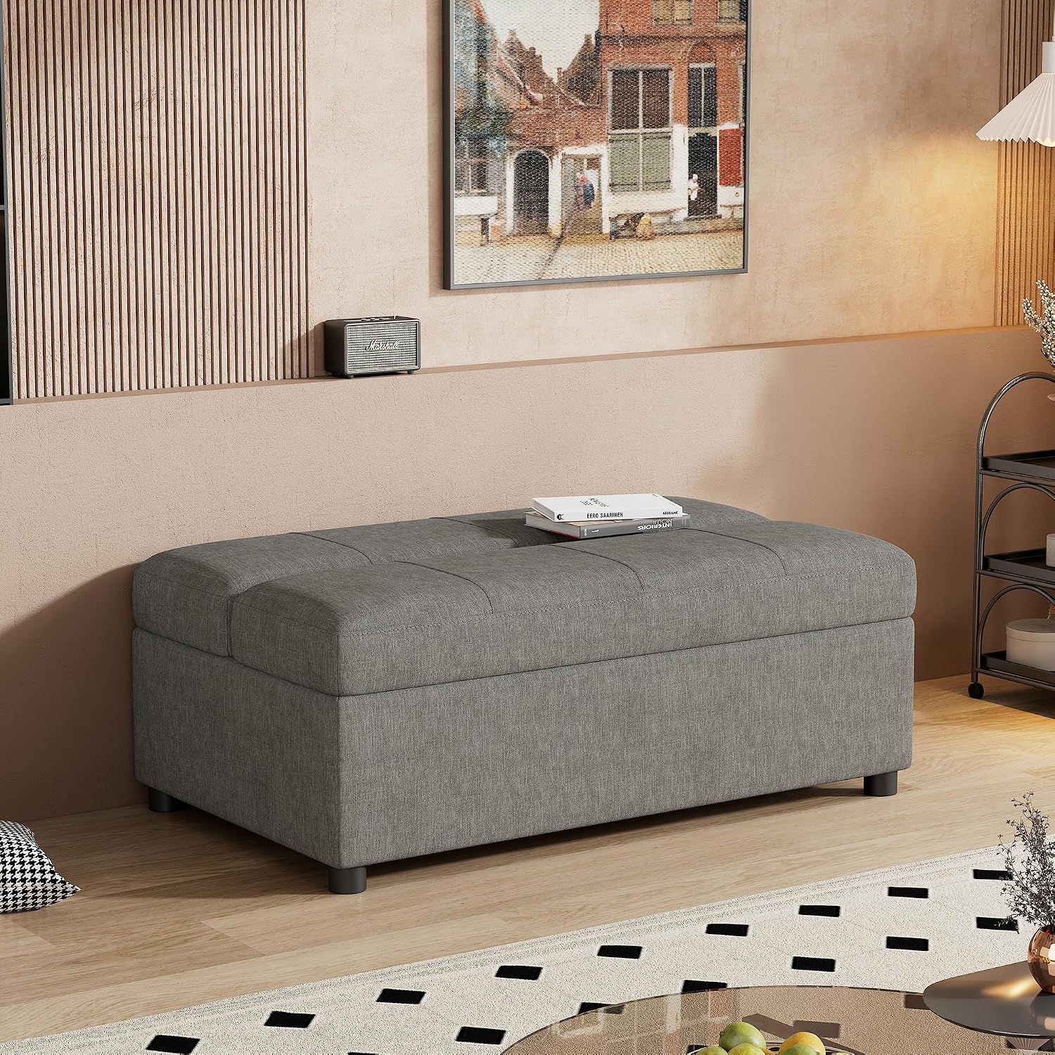 LUMISOL Folding Ottoman Sleeper Chair Bed with Mattress, Convertible Fold Out Sleeper Sofa Bed, Twin Size Chenille Couch and Ottoman Sofa for Living Room Bedroom Guest Room, Grey