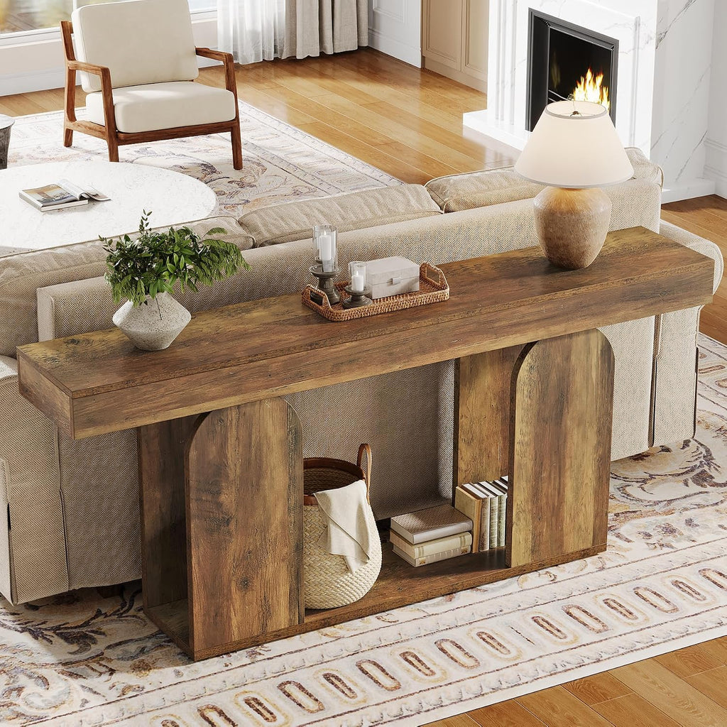 Tribesigns Farmhouse Wood Console Table, 70.9-Inch Entryway Accent Table with U-Shaped Base, 2-Tier Extra Long Sofa Tables for Entrance, Hallway, Living Room (Vintage Brown)
