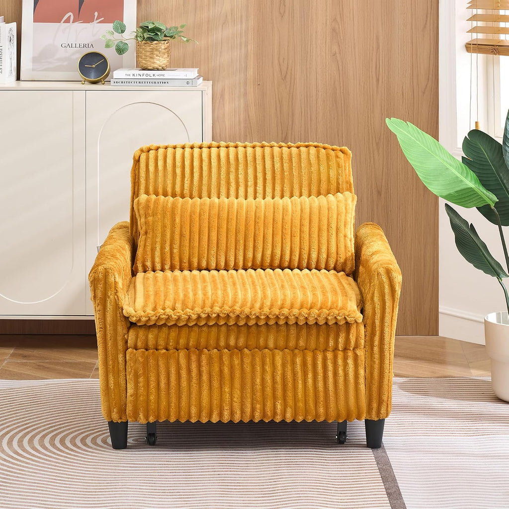 Majnesvon Modern Corduroy Fabric Sofa Bed Futon, 3 in 1 Convertible Pullout Bed Sleeper Couches with 3 Reclining Backrests, Small Sofa Chair Bed for Living Room Bedroom (Yellow)